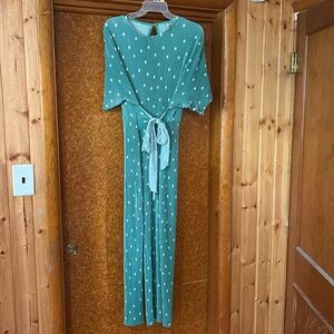 ASOS Design Plisse Tie Front Jumpsuit in Polka Dot